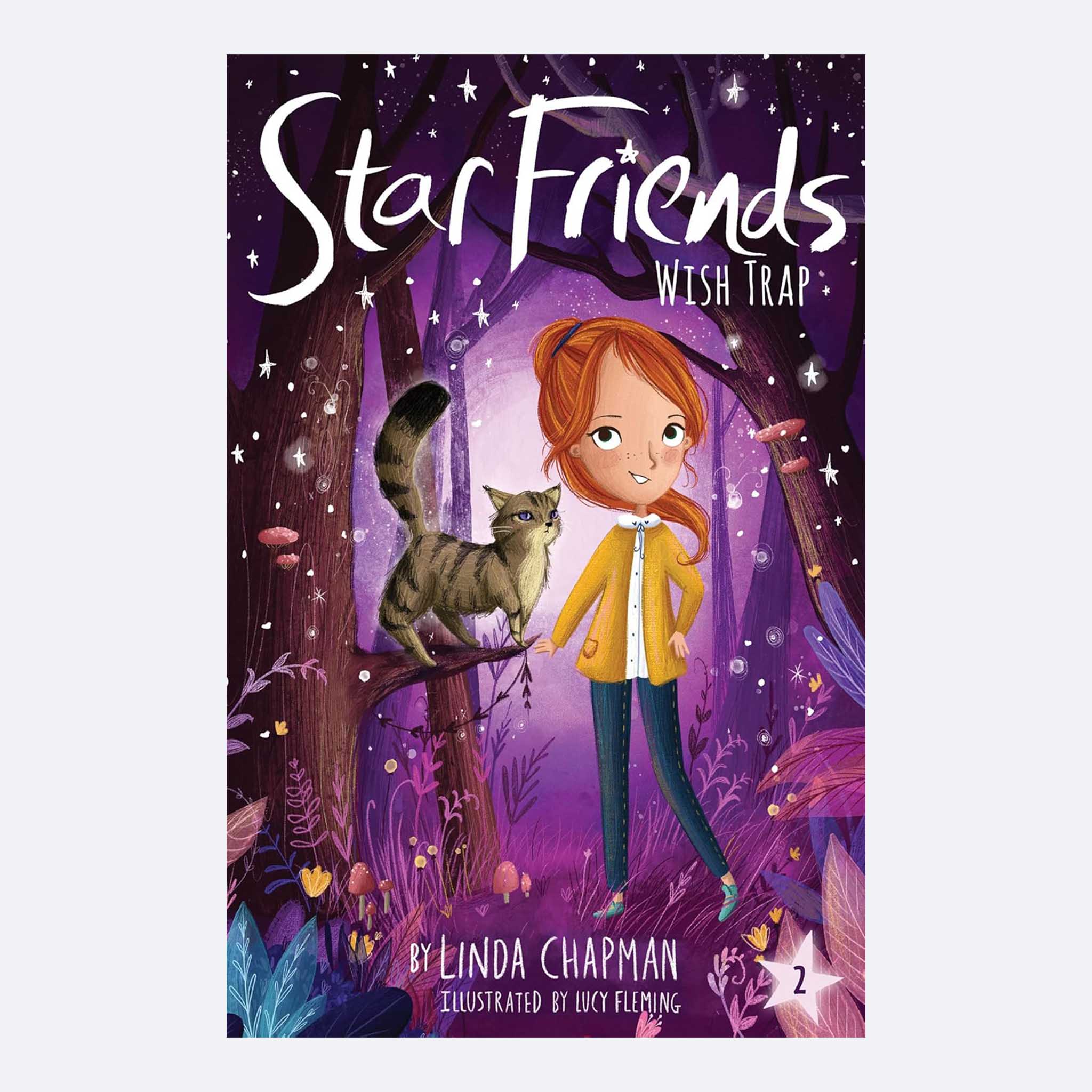 Star Friends: Wish Trap by Linda Chapman paperback book cover featuring a girl and a cat in a magical forest